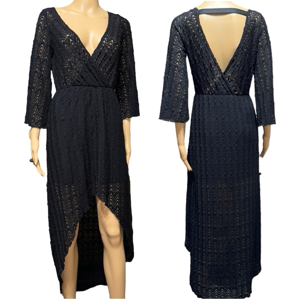 SOLEMIO Black Dress Women's Size Small High-Low Lace